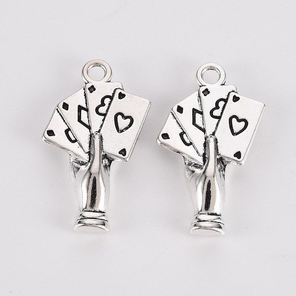 

PandaHall Tibetan Style Alloy Pendants, Lead Free & Cadmium Free, Hand with Poker, Antique Silver, 24.5x14x3.5mm, Hole: 2mm, about...