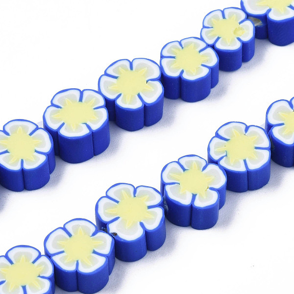 

PandaHall Handmade Polymer Clay Bead Strands, Flower, Blue, 6.5~10x7~10.5x4~5mm, Hole: 1.6mm, about 40pcs/strand, 11.61 inch~13.19 inch...