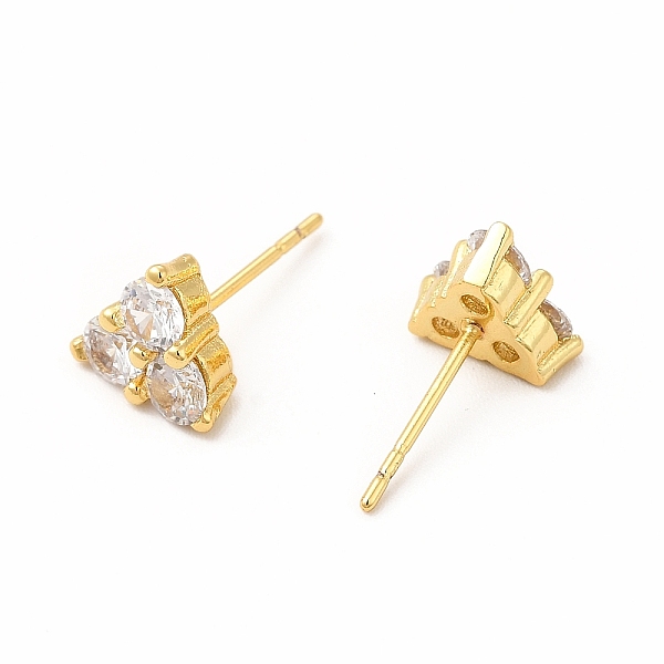 Brass Micro Pave Cubic Zirconia Stud Earrings For Women