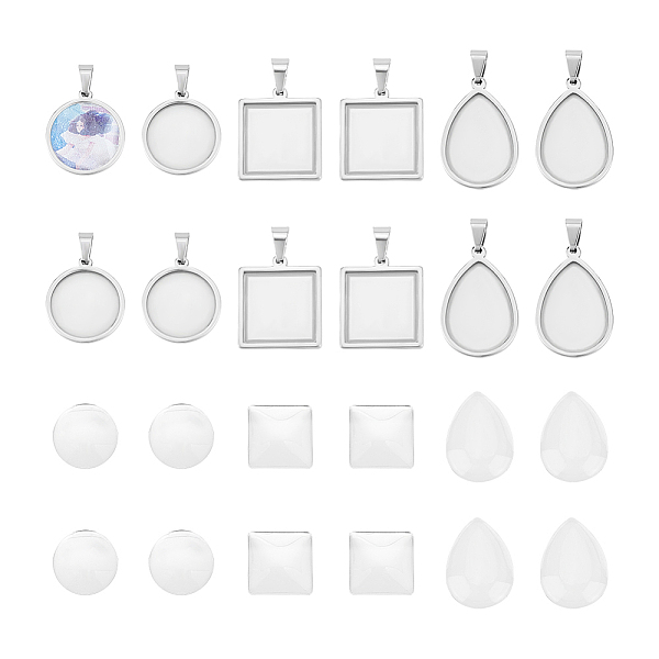

PandaHall UNICRAFTALE 3 Styles 12 Sets DIY Teardrop Blank Pendant Making Kit Stainless Steel Square Cabochon Settings Glass Cabochons Flat...