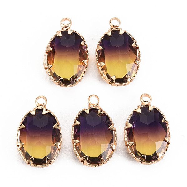 

PandaHall Gradient Color Glass Pendants, with Brass Prong Settings, Faceted, Oval, Light Gold, Goldenrod, 19x11x5.5mm, Hole: 1.6mm...