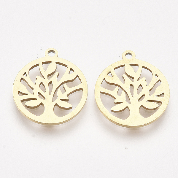 

PandaHall 201 Stainless Steel Pendants, Laser Cut Pendants, Flat Round with Tree of Life, Golden, 17x15x1mm, Hole: 1.4mm 201 Stainless Steel...