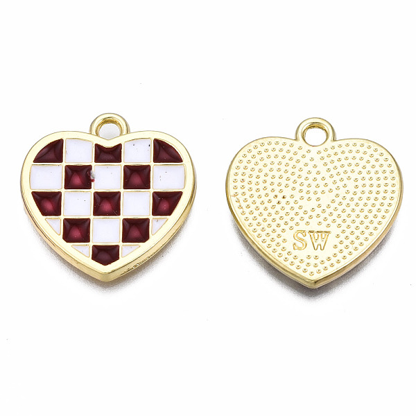 

PandaHall Rack Plating Alloy Checkerboard Pendants, with Enamel, Cadmium Free & Lead Free, Light Gold, Heart with Grid Pattern, Brown...
