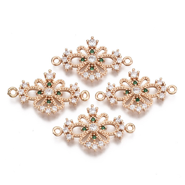 

PandaHall Brass Micro Pave Cubic Zirconia Links Connectors, with Glass, Long-Lasting Plated, Flower, Light Gold, Sea Green, 26x15x2.5mm...