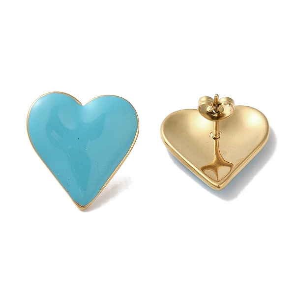 

PandaHall Heart 304 Stainless Steel Enamel Stud Earrings for Women, Real 18K Gold Plated, Dark Turquoise, 21x20.5mm 304 Stainless Steel...