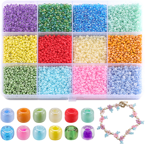 SUNNYCLUE 1 Box 156G Seed Beads Glass 3mm Glass Seed Bead 12/0 Seed Beads Glass Seed Bead Bulk Small Pony Beads Round Glass Spacer Loose Beads for Jewelry Making DIY Earrings Bracelet Necklace