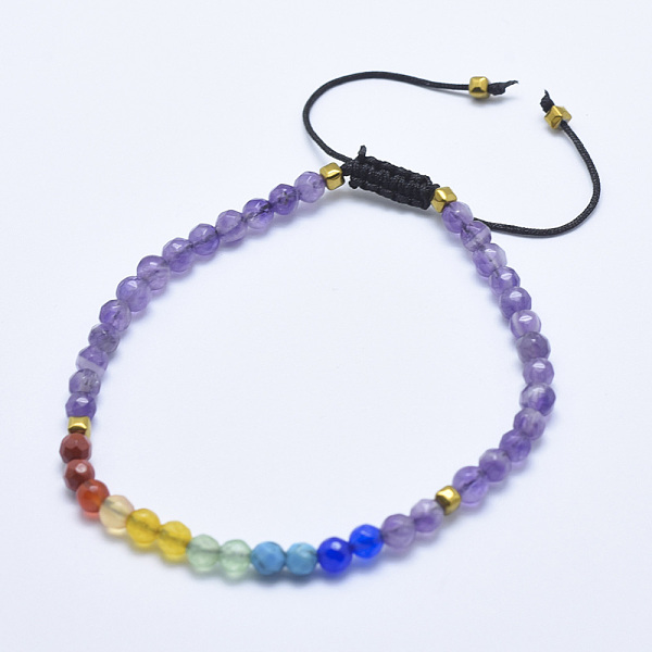 

PandaHall Natural Amethyst Braided Bead Bracelets, with Mixed Gemstone and Nylon Cord, Faceted, 2-1/4 inch(5.7cm)~3-1/4 inch(8.3cm) Amethyst