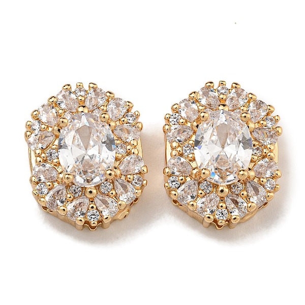 Oval Brass Micro Pave Cubic Zirconia Beads