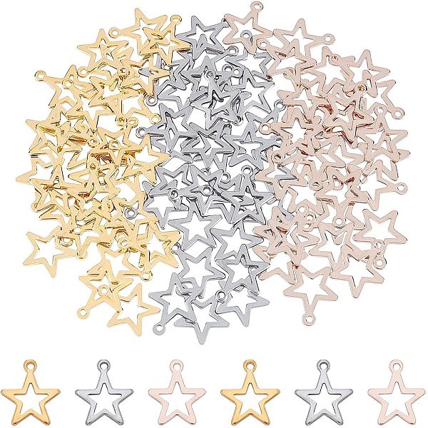 

PandaHall Unicraftale 304 Stainless Steel Pendants, Star, Hollow, Mixed Color, 14.5~15x12.5~13x0.8~1mm, Hole: 1.2~1.4mm, 3 colors...