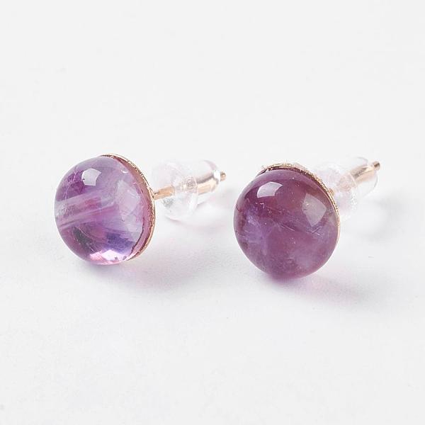 

PandaHall Natural Amethyst Ear Studs, with Iron Findings, Half Round, 8x4.5mm, Pin: 0.7mm Amethyst