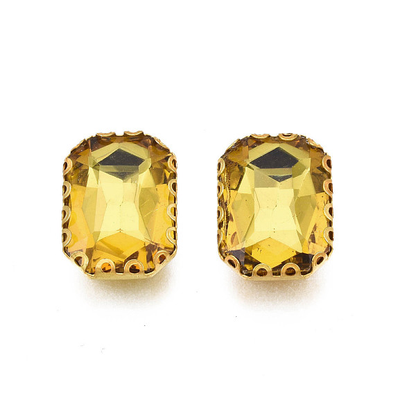 

PandaHall Sew on Rhinestone, Transparent Glass Rhinestones, with Iron Prong Settings, Faceted, Rectangle, Light Khaki, 15x11x5.5mm, Hole...