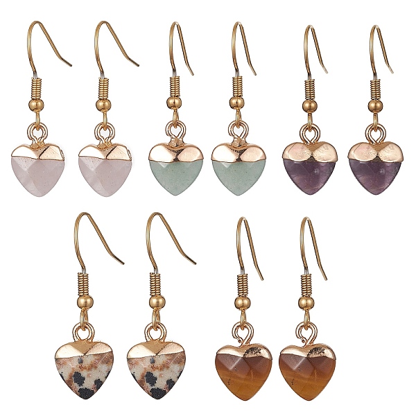 Natural Mixed Gemstone Heart Dangle Earrings