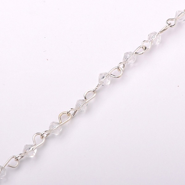 

PandaHall Handmade Bicone Glass Beads Chains for Necklaces Bracelets Making, with Iron Eye Pin, Unwelded, Silver, Clear, 39.3 inch...