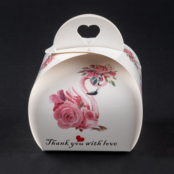 PandaHall Foldable Creative Kraft Paper Box, Wedding Favor Boxes, Favour Box, Paper Gift Box, Hot Pink, Swan Pattern, 7.2x7x8.3cm Paper Swan