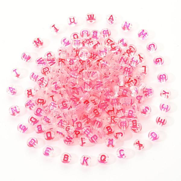 

PandaHall Transparent Clear Acrylic Beads, Horizontal Hole, Flat Round with Random Letter, Deep Pink, 7x4mm, Hole: 1.6mm, 200pcs/set Acrylic...