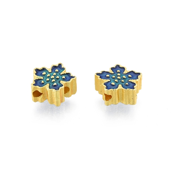 

PandaHall Alloy Enamel Beads, Matte Gold Color, Sakura, Marine Blue, 9x9x4mm, Hole: 1.5mm Alloy+Enamel Flower