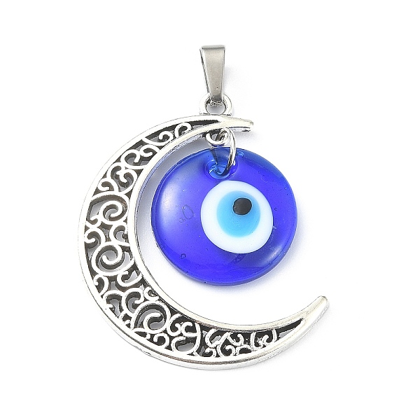 

PandaHall Alloy Moon Pendants, with Lampwork Evil Eye, Antique Silver & Stainless Steel Color, 41x35x4.5mm, Hole: 7.5x4mm Alloy+Lampwork...