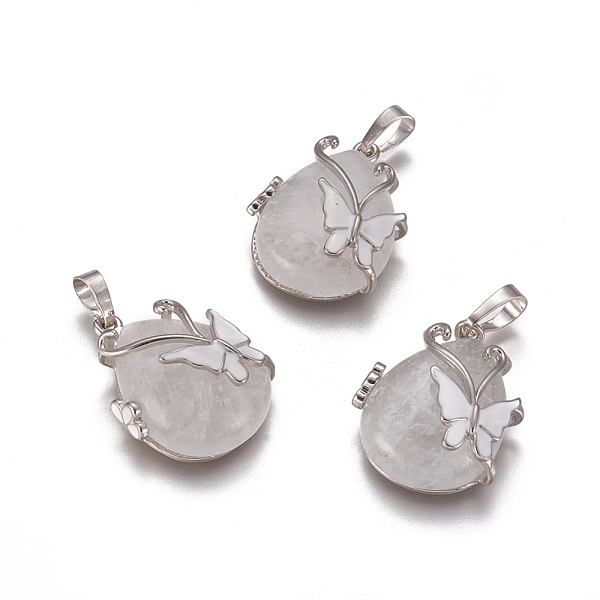 

PandaHall Natural Quartz Crystal Pendants, Rock Crystal Pendants, with Enamel and Brass Findings, teardrop, with Butterfly, Platinum...