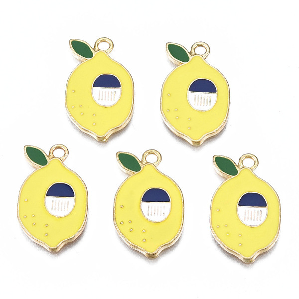 

PandaHall Rack Plating Alloy Enamel Pendants, Cadmium Free & Nickel Free & Lead Free, Lemon, Yellow, 22.8x13.5x1.1mm, Hole: 2mm Alloy+Enamel...