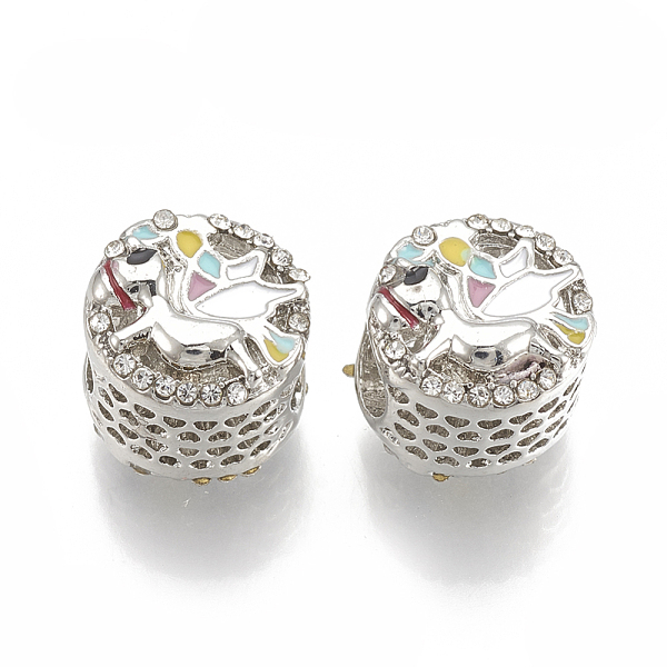 

PandaHall Alloy Enamel Beads, with Rhinestone, Hollow, Large Hole Beads, Flat Round with Pegasus, Colorful, Platinum, 12x11x11mm, Hole...