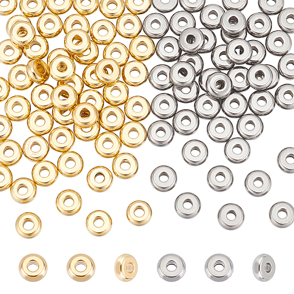 

PandaHall UNICRAFTALE 100 Pcs 2 Colors Stainless Steel Beads Spacer Beads 5mm Flat Round Beads Loose Beads Rondelle Beads Metal Spacer Beads...