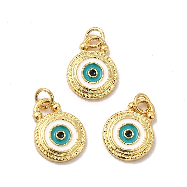 

PandaHall Rack Plating Brass Enamel Pendants, with Jump Rings, Long-Lasting Plated, Lead Free & Cadmium Free, Flat Round with Evil Eye Charm...
