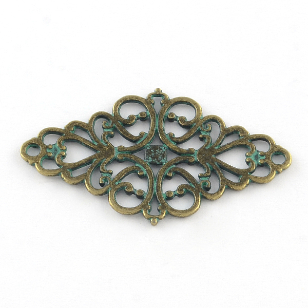 

PandaHall Zinc Alloy Chandelier Components Links, Cadmium Free & Nickel Free & Lead Free, Rhombus, Antique Bronze & Green Patina, 41x24x1mm...