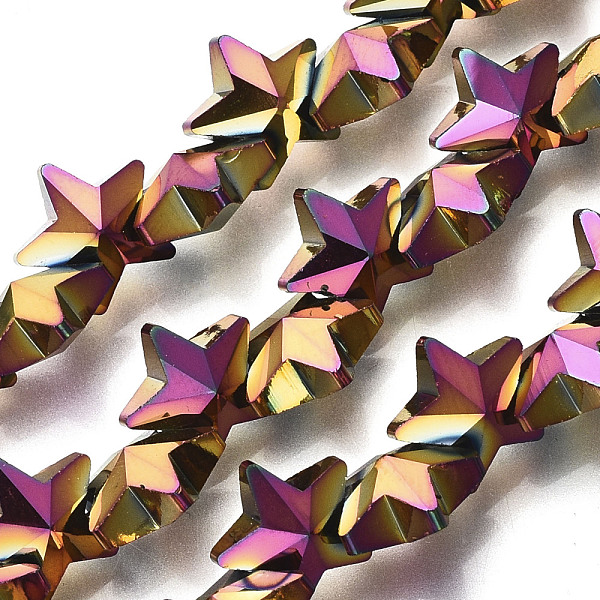 

PandaHall Electroplate Glass Beads Strands, Star, Purple Plated, 9.5x10x5.5mm, Hole: 0.9mm, about 103pcs/strand, 25.20 inch(64cm) Glass Star