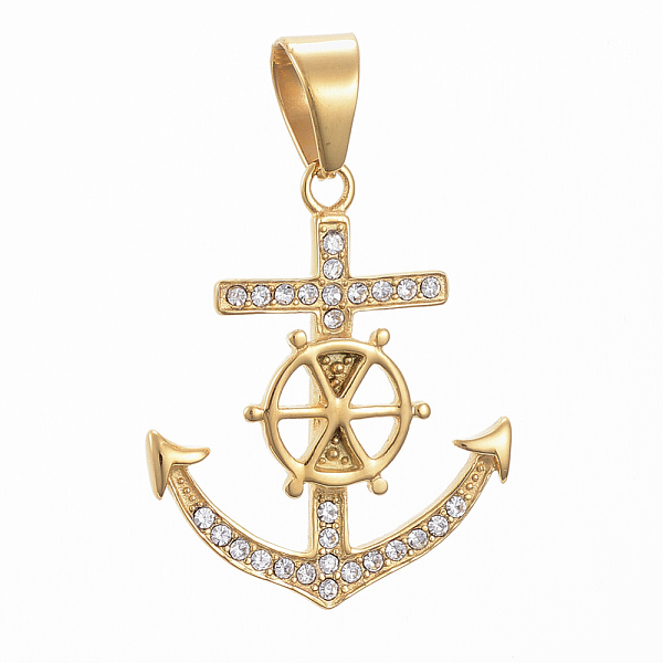 

PandaHall 304 Stainless Steel Pendants, with Rhinestone, Anchor, Golden, Crystal, 40x33x3.5mm, Hole: 11x8mm Stainless Steel+Rhinestone..., Clear