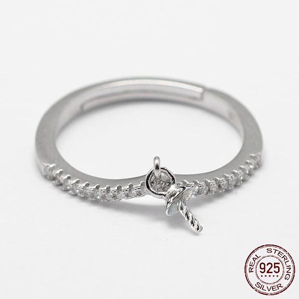 

PandaHall Rhodium Plated 925 Sterling Silver Finger Ring Components, with Cubic Zirconia, For Half Drilled Beads, Platinum, Size 6, 16.5mm...