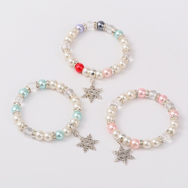 

PandaHall Trendy Glass Pearl Stretch Charm Bracelets, for Christmas, Antique Silver, Mixed Color, 50mm Glass Multicolor