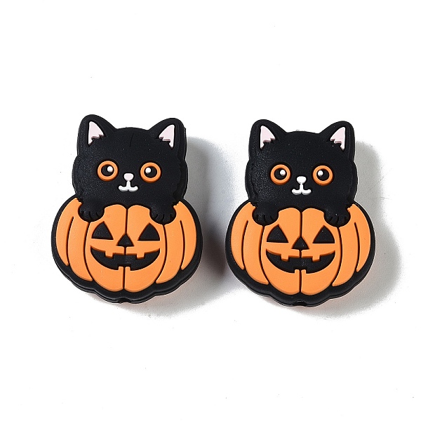 

PandaHall Halloween Theme Silicone Focal Beads, Cat Shape, Cat Shape, 30x23.5x9.5mm, Hole: 2mm Silicone Cat Shape Black