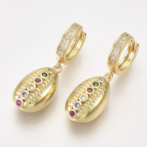 

PandaHall Brass Micro Pave Cubic Zirconia Leverback Earrings, Cowrie, Colorful, Golden, 34mm, Pin: 1mm Cubic Zirconia