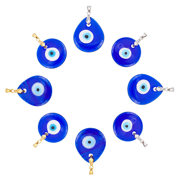 

PandaHall ARRICRAFT 8Pcs 4 Style Handmade Lampwork Evil Eye Pendants, with Grade AA Brass Ice Pick Pinch Bails Finding, Teardrop & Flat...