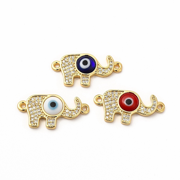 

PandaHall Rack Plating Real 18K Gold Plated Brass Micro Pave Clear Cubic Zirconia Connector Charms, Elephant with Evil Eye Links, with..., Multicolor