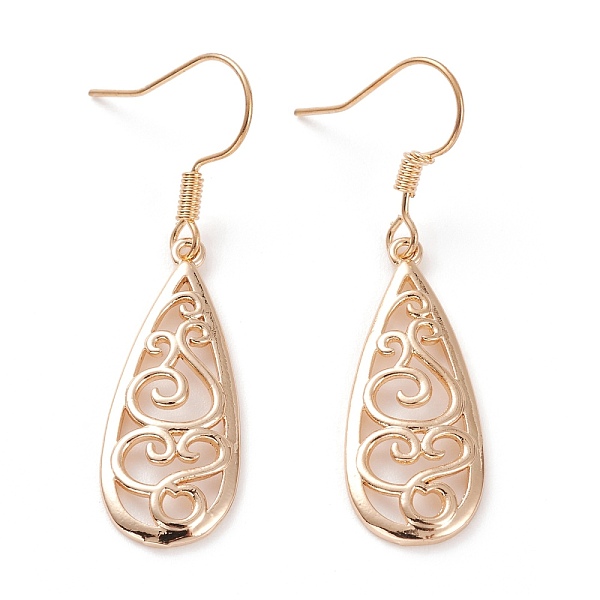 

PandaHall Brass Dangle Earrings, Hollow Teardrop, Golden, 42mm, Pin: 0.6mm Brass