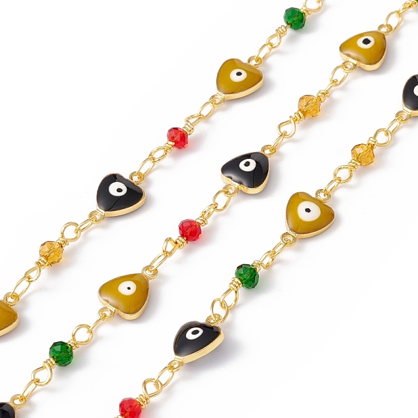 

PandaHall Handmade Eco-friendly Brass Enamel Heart with Evil Eye Link Chain, with Glass Beaded, Real 18K Gold Plated, Lead Free & Cadmium...