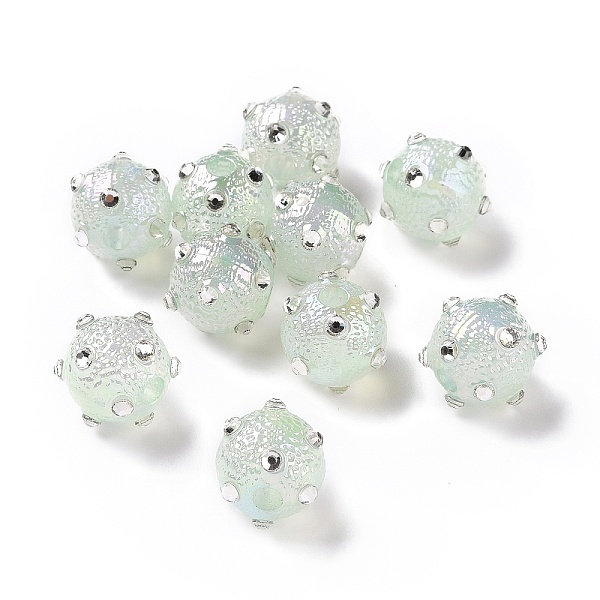 

PandaHall UV Plating Rainbow Iridescent Textured Acrylic Bumpy Beads, with Clear Acrylic Rhinestone, Round, Honeydew, 17x14x13.5mm, Hole..., Green