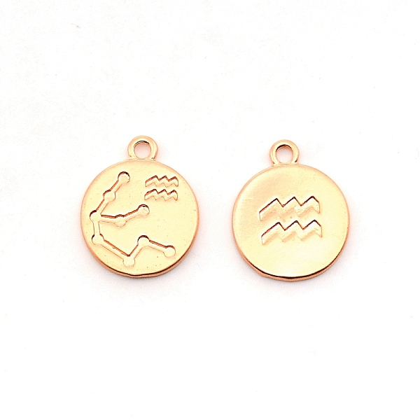 

PandaHall Alloy Pendants, Flat Round with Constellation, Matte Coffee Golden, Aquarius, 20x16.5x1.5mm, Hole: 2mm Alloy Aquarius