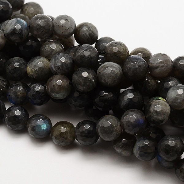 PandaHall Natural Labradorite Round Bead Strands, Faceted, Grade AA, 8mm, Hole: 1mm, about 48pcs/strand, 15.5 inch Labradorite Round