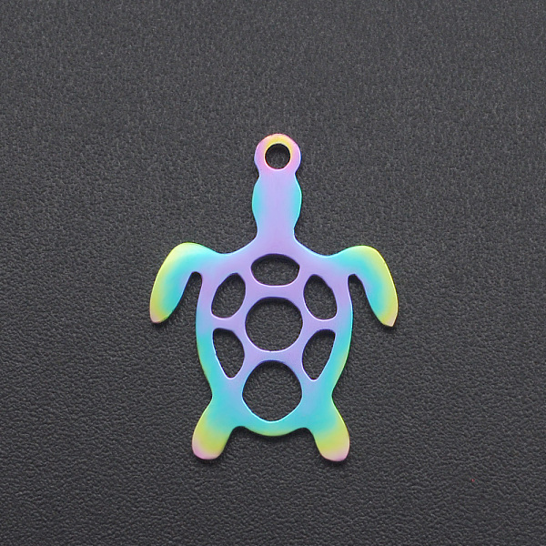 

PandaHall Ion Plating(IP) 201 Stainless Steel Pendants, Sea Turtle Charm, Laser Cut, Rainbow Color, 19x14x1mm, Hole: 1.2mm 201 Stainless...