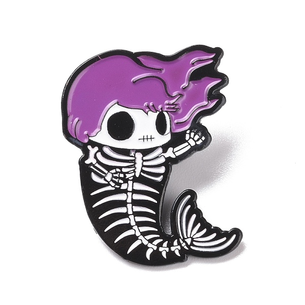 

PandaHall Mermaid Skeleton Enamel Pin, Halloween Alloy Badge for Backpack Clothes, Electrophoresis Black, Purple, 33.5x26x1.5mm, Pin: 1.3mm...
