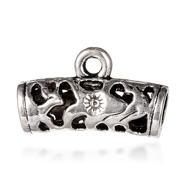 

PandaHall Tibetan Style Alloy Tube Tube Bails, Loop Bails, Scarf Bail Beads, Hollow, Antique Silver, 13x22x7mm, Hole: 5mm Alloy Tube