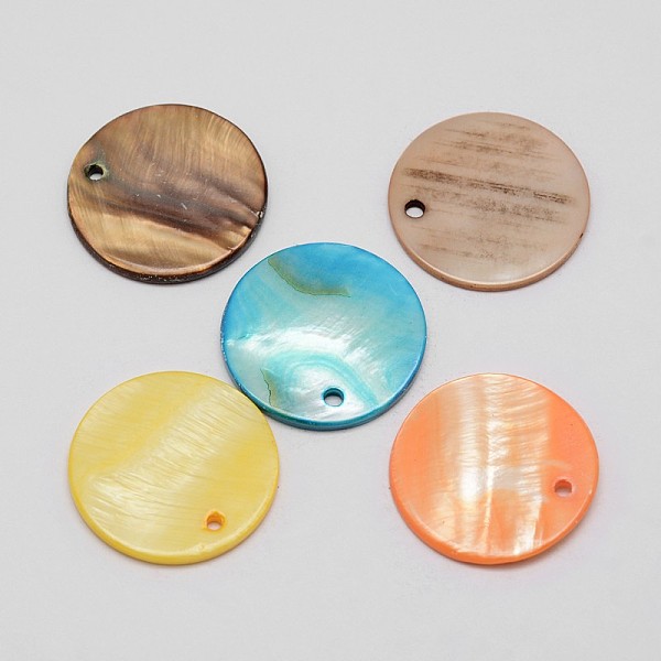 

PandaHall Dyed Natural Flat Round Shell Pendant, Mixed Color, 25x2mm, Hole: 2mm Shell Flat Round Multicolor