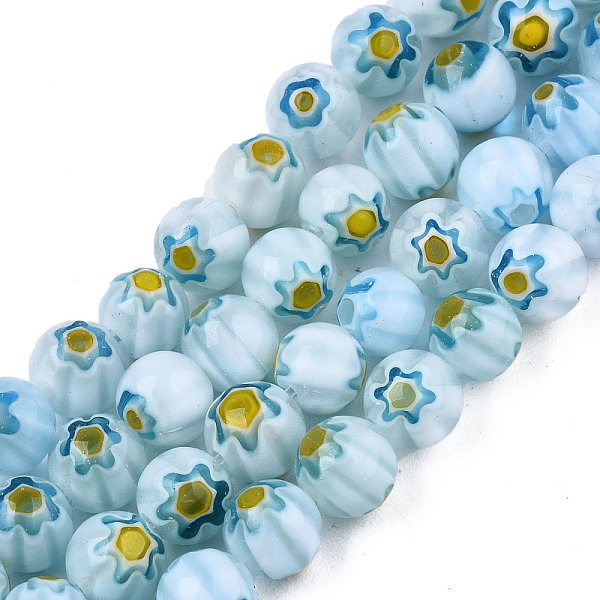 

PandaHall Round Millefiori Glass Beads Strands, Light Blue, 6mm, Hole: 1mm, about 67pcs/strand, 14.7 inch Millefiori Lampwork Round