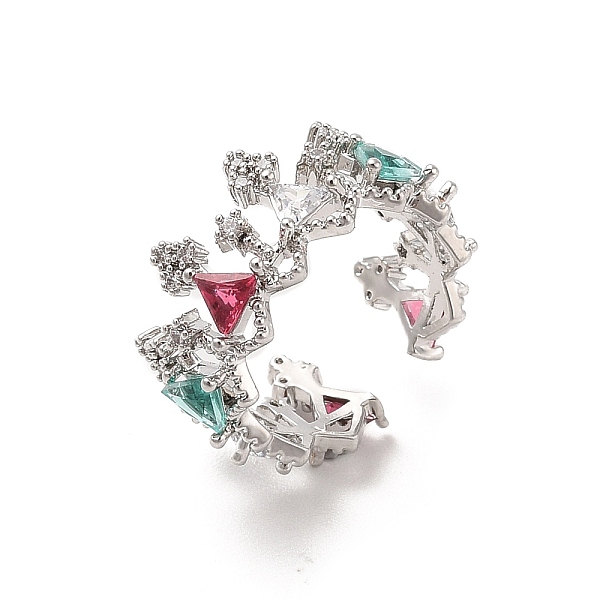 

PandaHall Brass Micro Pave Cubic Zirconia Open Cuff Rings, Platinum, Inner Diameter: Adjustable Brass+Cubic Zirconia