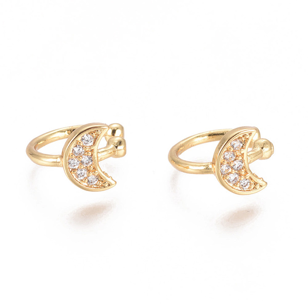 

PandaHall Golden Plated Brass Micro Pave Cubic Zirconia Cuff Earrings, Long-Lasting Plated, Moon, Clear, 10.5x11.5x1.1~7mm Cubic Zirconia...