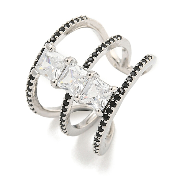 

PandaHall Square Rack Plating Brass Micro Pave Cubic Zirconia Wide Open Cuff Rings for Women, Cadmium Free & Lead Free, Long-Lasting Plated...
