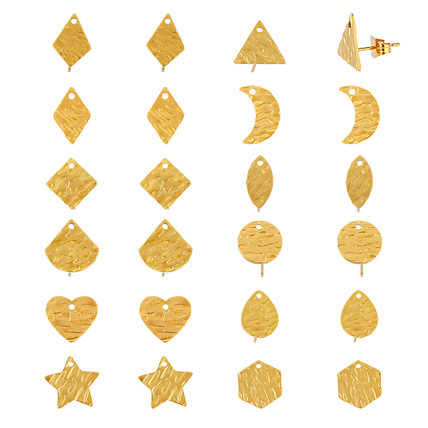 

PandaHall SUPERFINDINGS 24Pcs 12 Style 304 Stainless Steel Stud Earring Findings, with Hole and Ear Nuts, Rhombus & Hexagon & Star & Heart &...