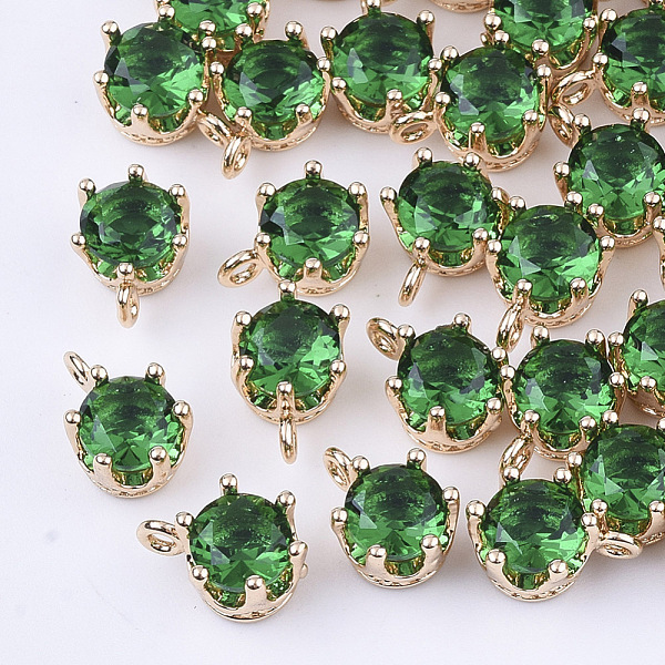 

PandaHall Transparent Glass Charms, with Brass Findings, Faceted, Crown, Light Gold, Sea Green, 8.5x6x5mm, Hole: 1mm Brass+Glass Crown Green